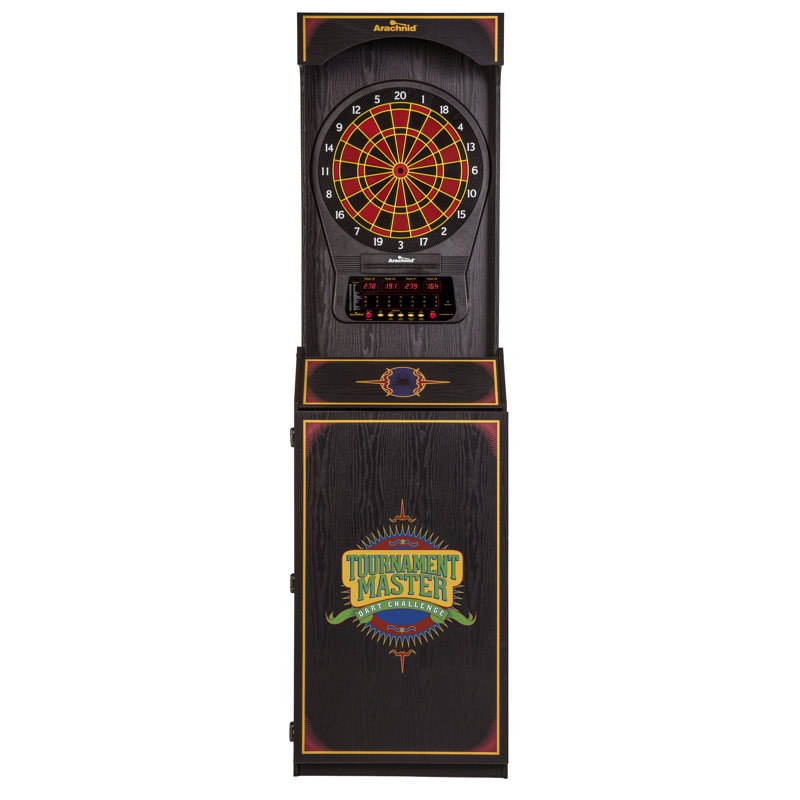 Black Arcade-Style Standing Electronic Dartboard Cabinet with LED Display