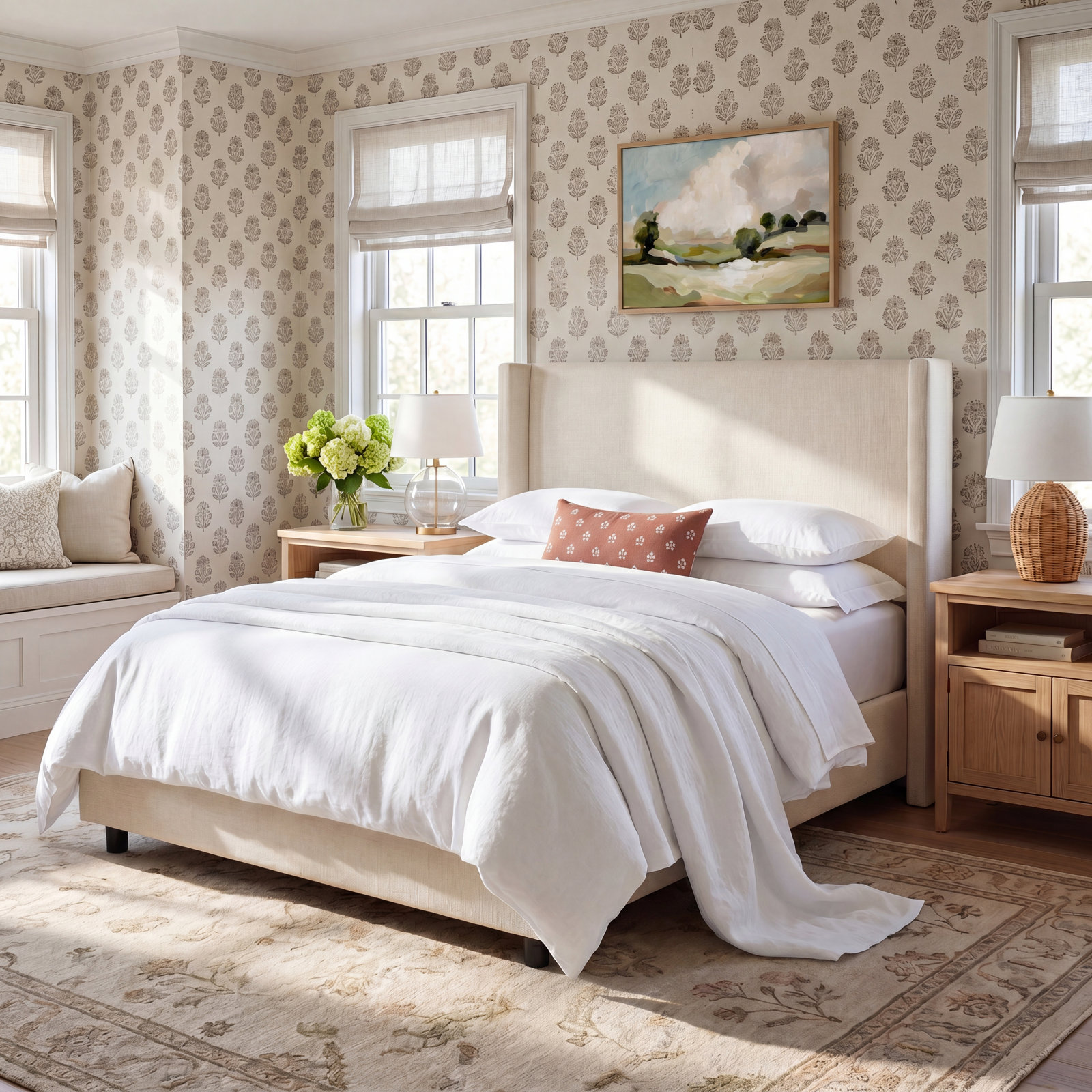 Hanson Linen Upholstered Wingback Bed, Twin, Classic Grey Linen