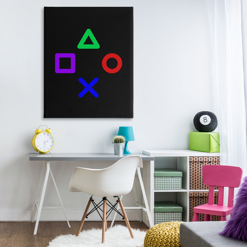 Toile de forme de bouton de jeu, design par Kim Allen, H 48 po x l 36 po