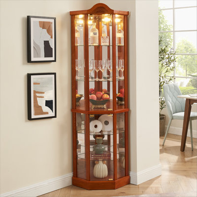 Vitrine d'angle vitrée lumineuse avec tablettes réglables