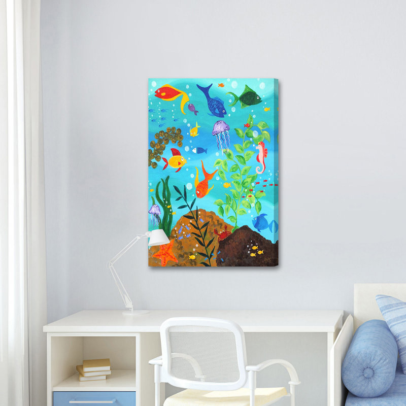 Keyla Happy Fish III 1 Piece Wrapped Canvas Painting, 114cm H x 76cm W