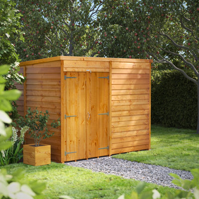 Powersheds 8 x 6ft Timber Overlap Windowless Pent Garden Shed, Double Doors