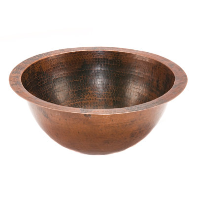 14" Round Under Counter Hammered Copper Bathroom Sink