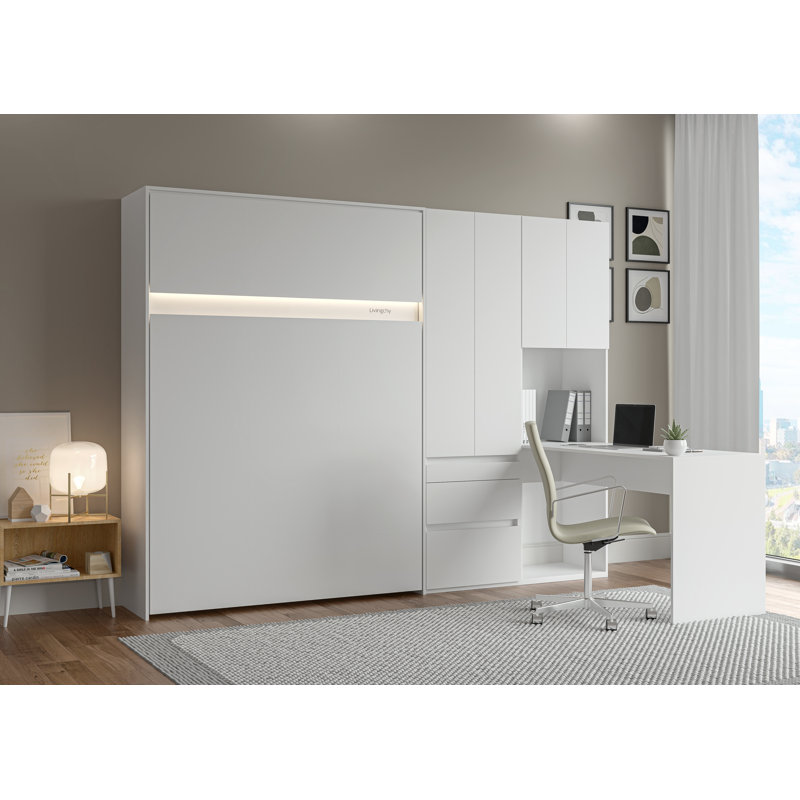 Lit avec rangement et bureau Dez Efficient, Double, Blanc