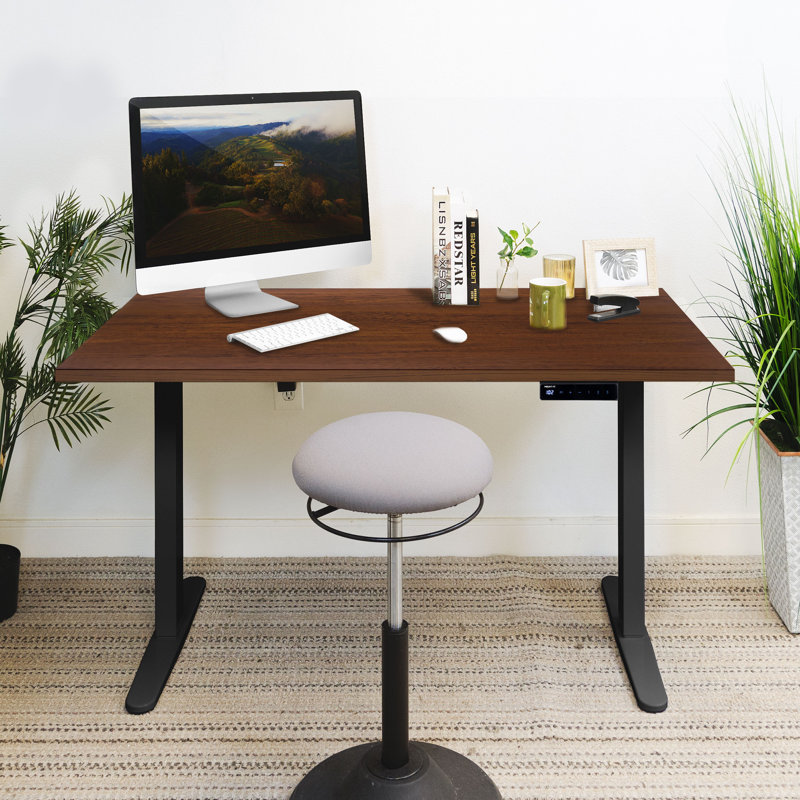 Hazelnut and Black Adjustable Electric Standing Desk with Steel Frame