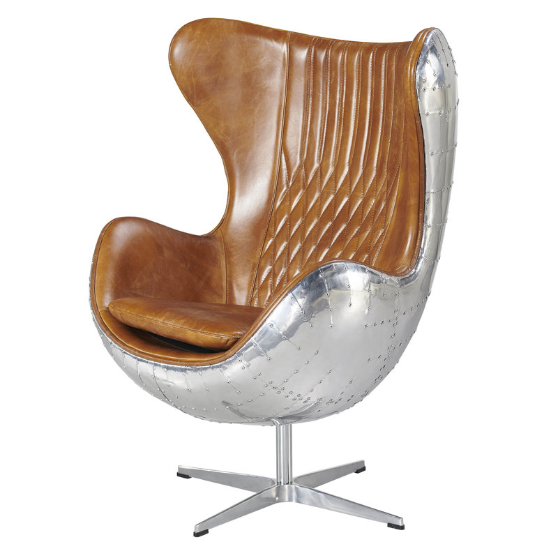 Fauteuil à large de 31 po Atrakchi, Cuir véritable brun