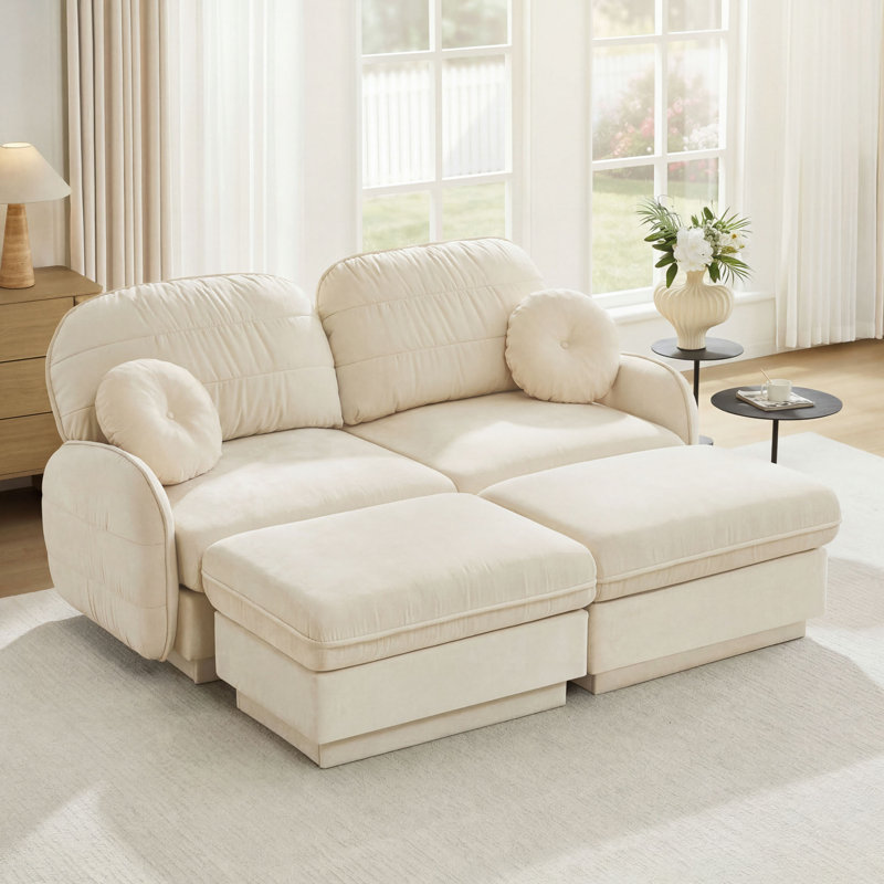 Canapé en forme de U Chenille Cloud, Beige crème