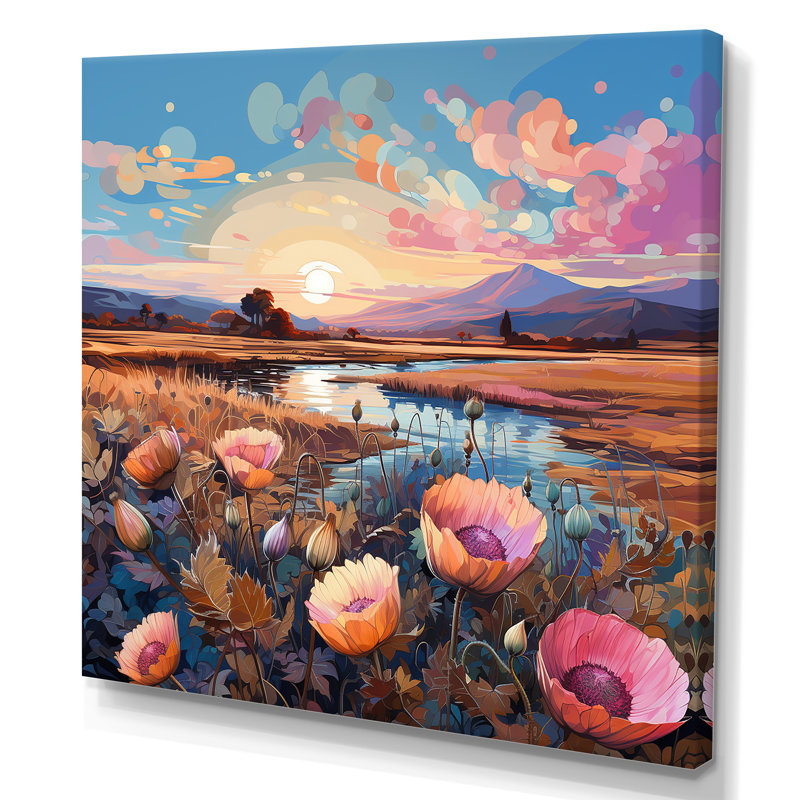 «Thistle Flower Field Sunset» sur toile, Toile tendue, H 16 po x l 16 po x P 1 po