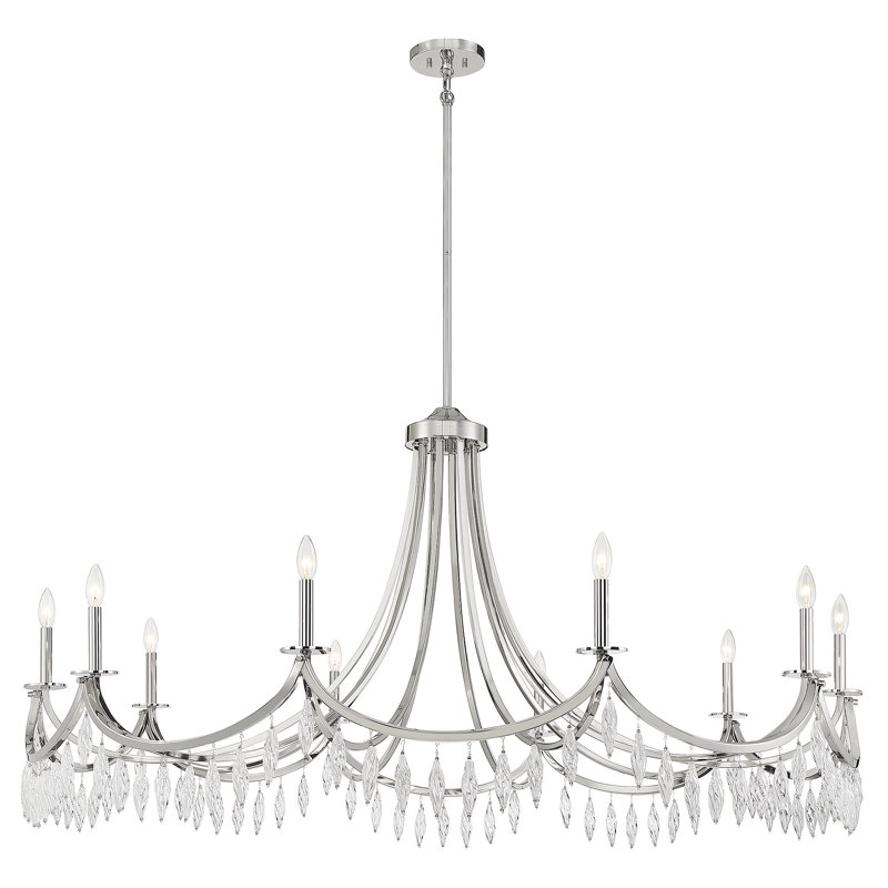 Lustre 10 lumières en laiton chaleureux Kameron, Nickel