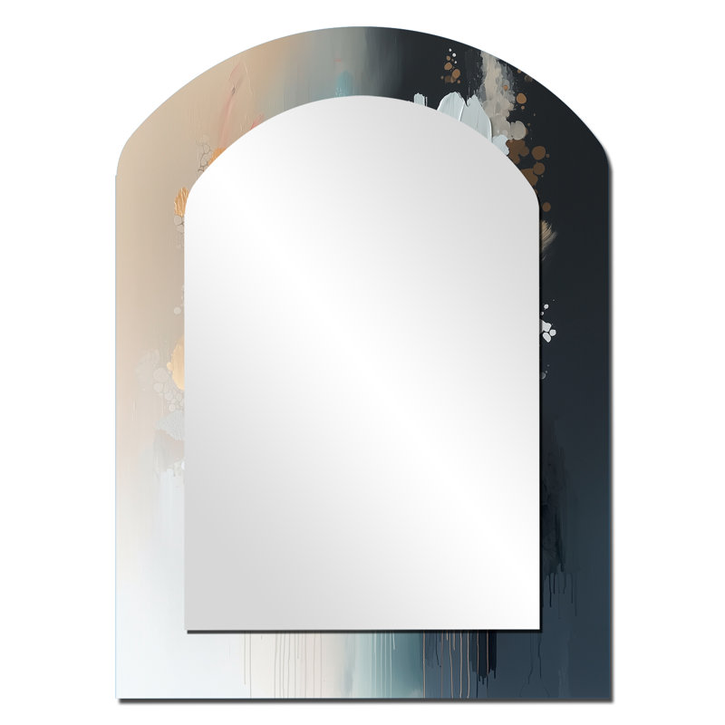 White And Gold Brushstroke Abstract Painting II - Abstract Collages Asymmetrical Decorative Mirror, Modern Arch Large Wall Mirror, Printed Metal Art