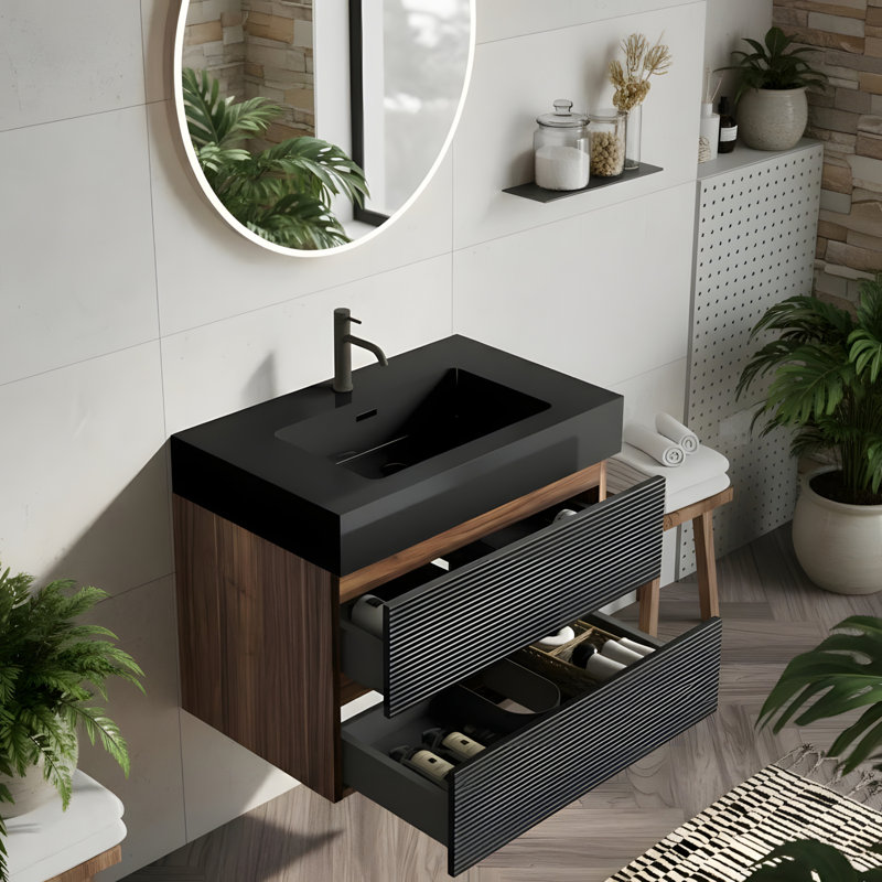 Meuble-lavabo mural flottant avec lavabo en quartz