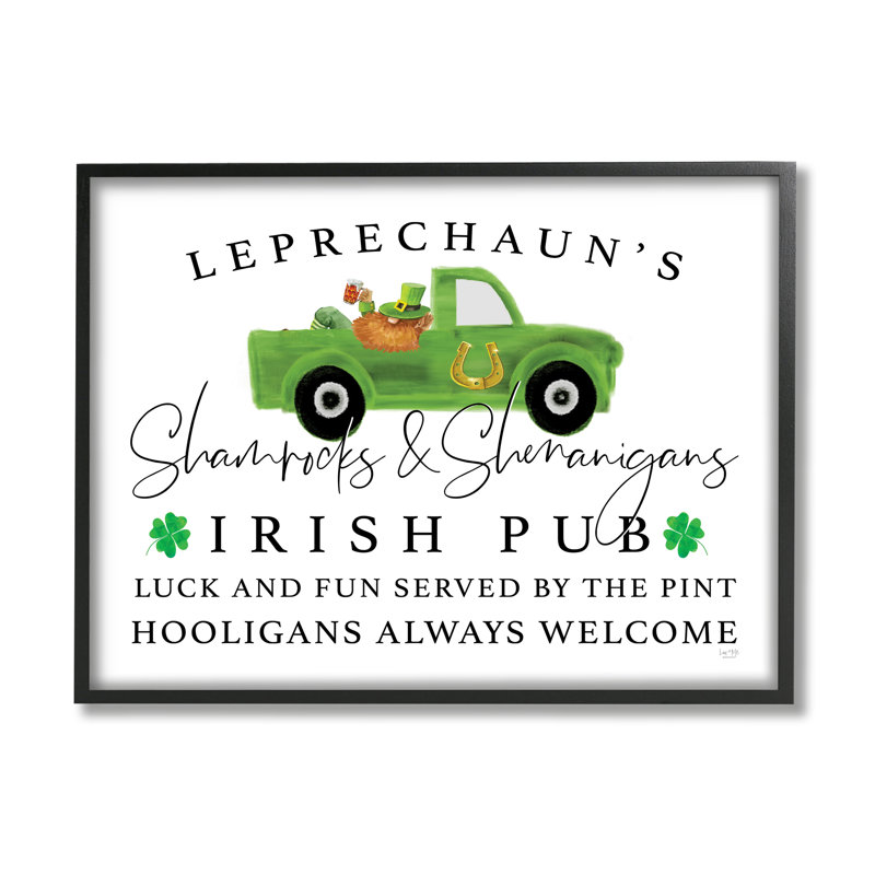 Cadre irlandais pub irlandais fantaisiste irlandais sur un panneau de fibres à densité moyenne, Giclée encadrée noir minuit