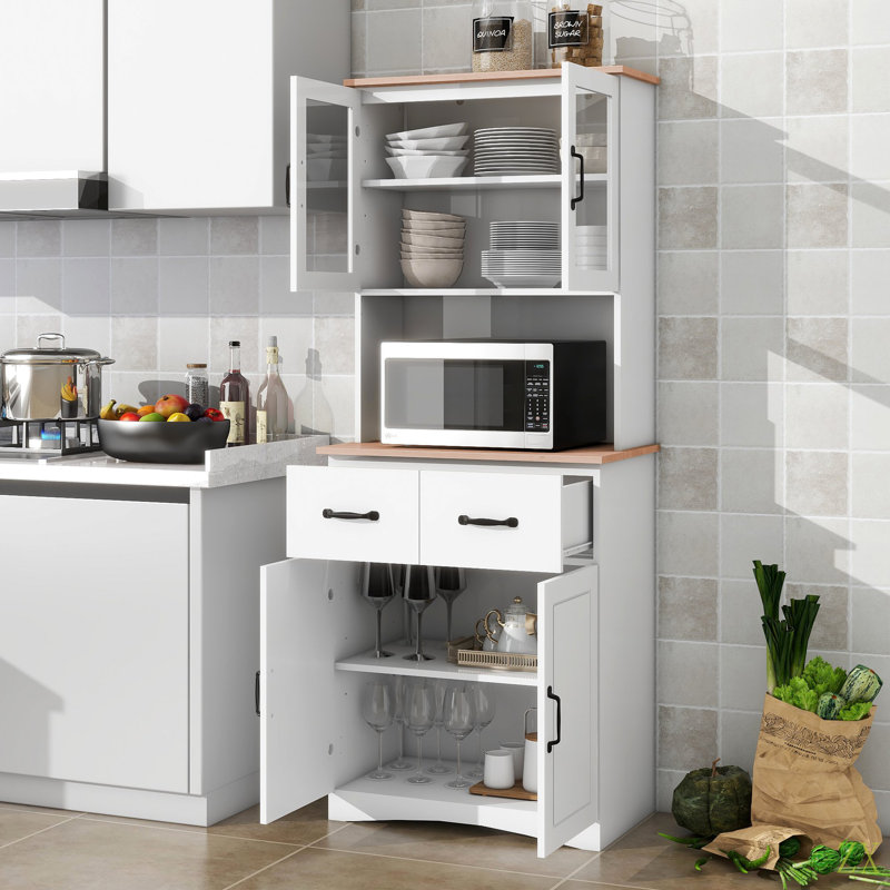 Armoire de cuisine en bois avec porte et cadre en verre