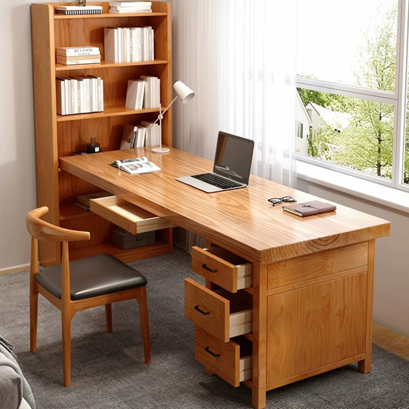 Bureau rectangulaire en bois massif Cerise, Retour à gauche, H 29,53 po x l 62,99 po x P 27,56 po