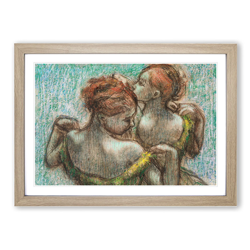 Two Ballet Ballerina Dancers by Edgar Degas - Picture Frame Painting, 48cm H x 65cm W x 2cm D, Oak
