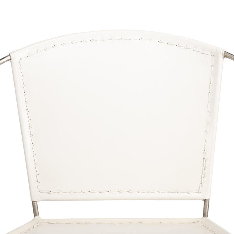 Torkom 31" Faux Leather Side Chair, White Genuine Leather/Silver