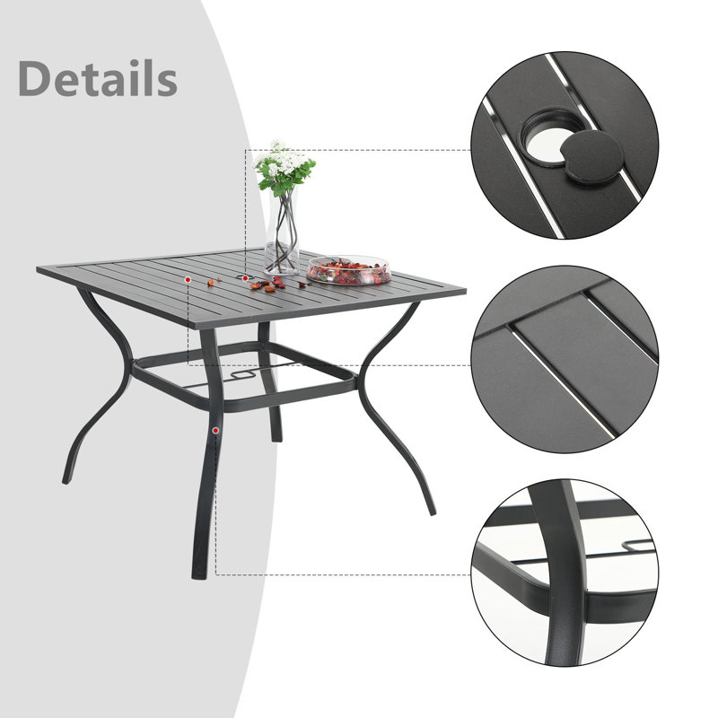Ensemble de salle à manger long pour 4 personnes 37 "avec parasol Leonard, Beige