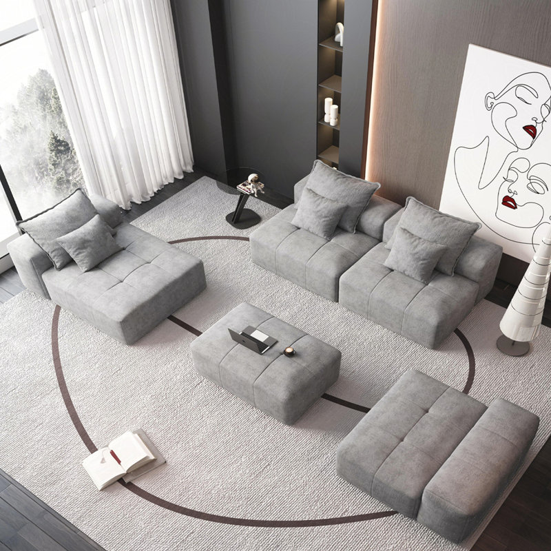 Canapé modulaire surdimensionné moderne avec tissu chenille étincelant, coussins moelleux, 6 coussins, combo bricolage 6 pièces et aucun assemblage requis.