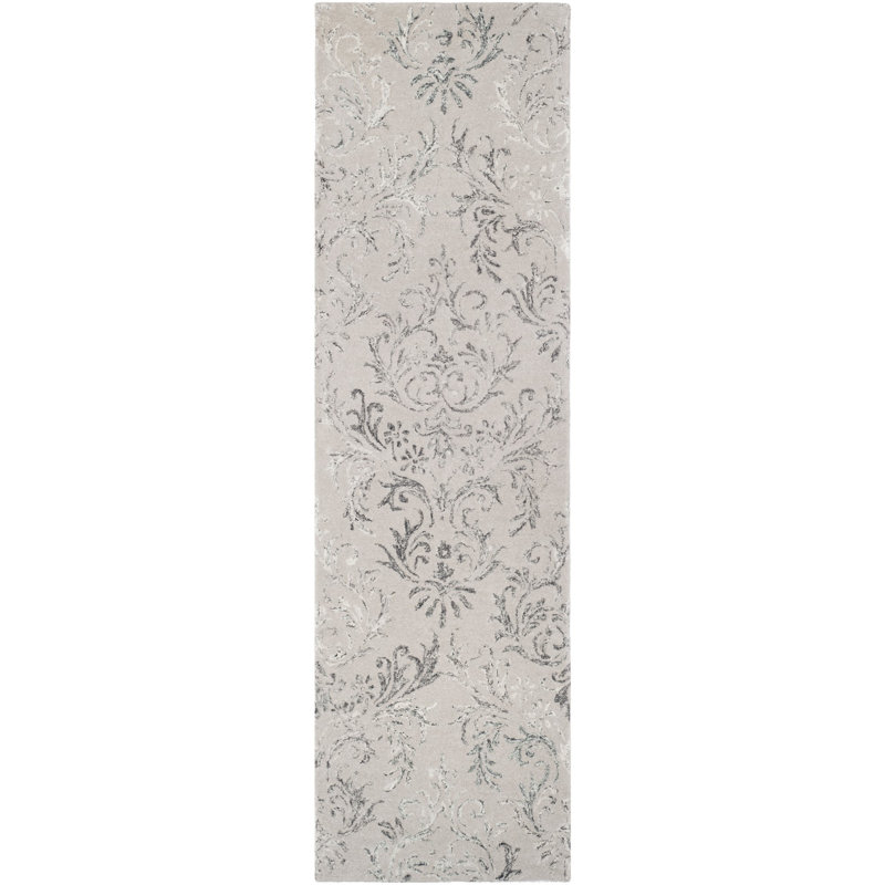 Tivoli Hand Tufted Viscose/Wool Floral Rug in Grey, Runner 2'3" x 8'