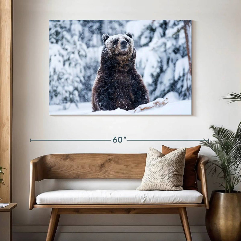 Grizzly dans la neige, H 32 po x l 48 po