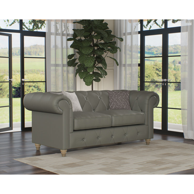 Melrose 2 Seater Leather Sofa, Walnut, Stone Grey