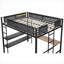 Élégante base de lit mezzanine pleine grandeur en acier noir avec bureau intégré et tablettes de rangement pour les dortoirs et les petites chambres à coucher
