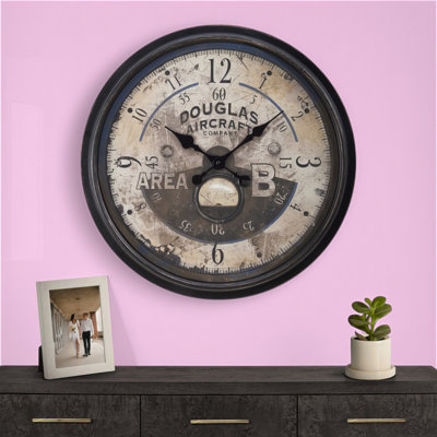 20" Round Wall Clock, Antique Brown, Transitional | Gift Idea