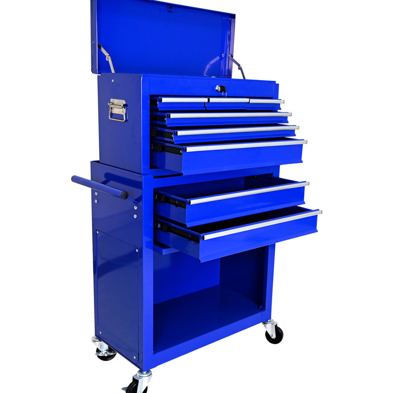 High Capacity Blue Tool Chest With 8 Drawers - Stable & Movable Rolling 8 Lockable Spacious Interior