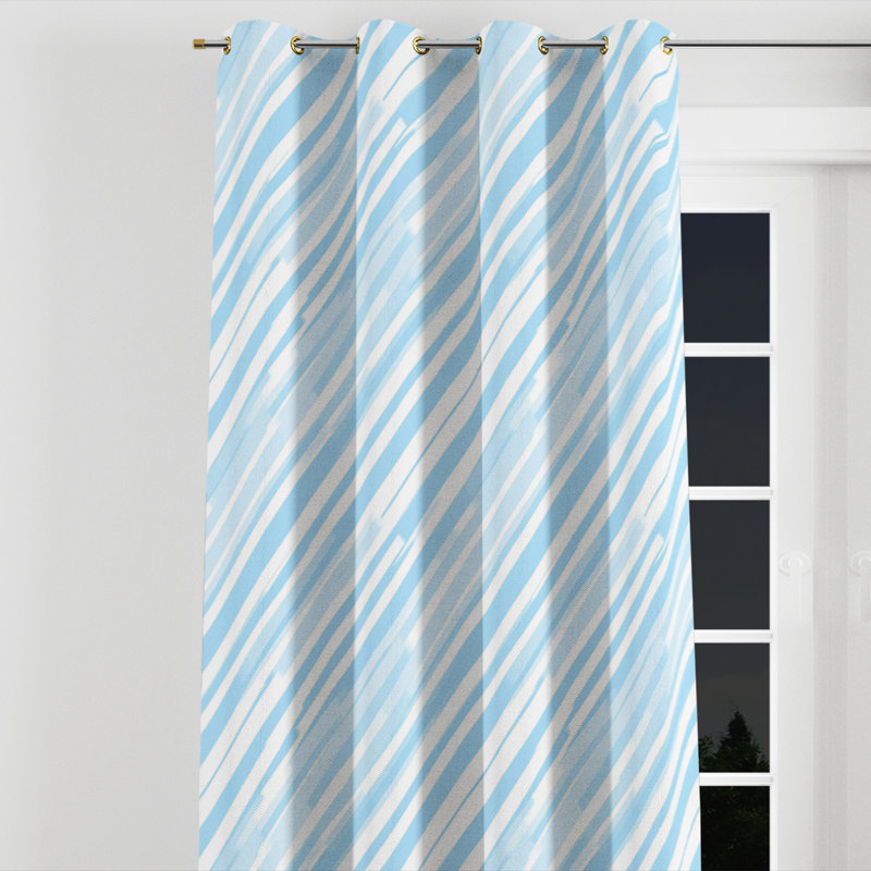 Coastal Curtains for bedroom - Striped Blue And White Glacier Lines Grommet Curtain - 1 Panel, Gold Grommets, 52" W x 95" L
