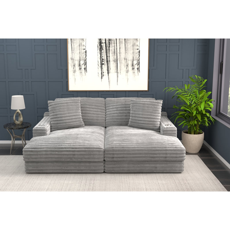 Chaise longue double rembourrée Blossie, Gris