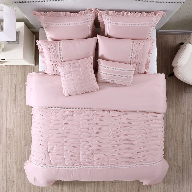 Modern Threads Antonella 8-Piece Pleated Comforter Set, King Comforter + 7 Additional Pieces, Mauve