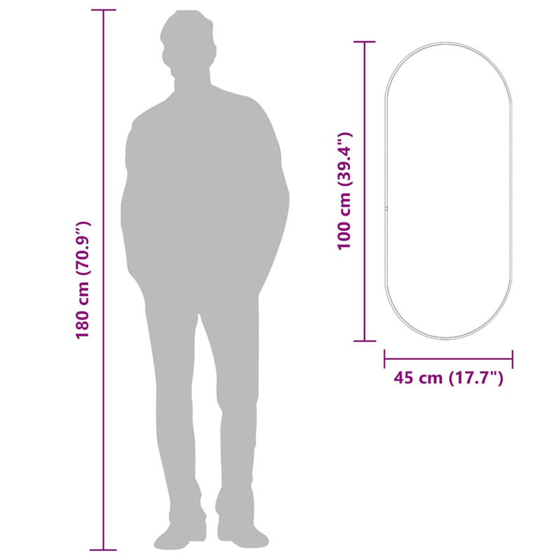 Kluk Wall Mirror, Black, 100cm x 45cm