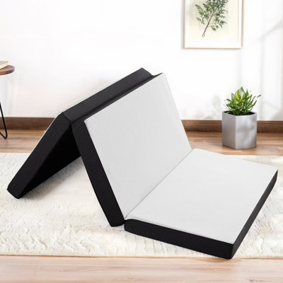 Colligan Medium 4" Infused Tri-fold Memory Foam Folding Mattress Topper for Camping, Foldable Mattress Topper with Washable Cover