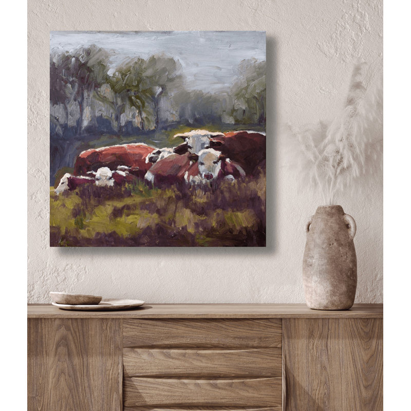 FIVE COWS FIVE COWS - Unframed Print on Canvas, Fine Art Paper Print Rolled, 20" H x 20" W x 2" D
