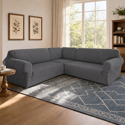 Soft Jacquard Stretch Sofa Covers For Sectional Corner Sofas - 3-Piece Soft & Washable Couch Slipcovers For 7-Seat Corner Sofas