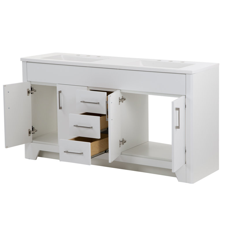Ayra 60.25" W Double Vanity with Cultured Marble Top, White
