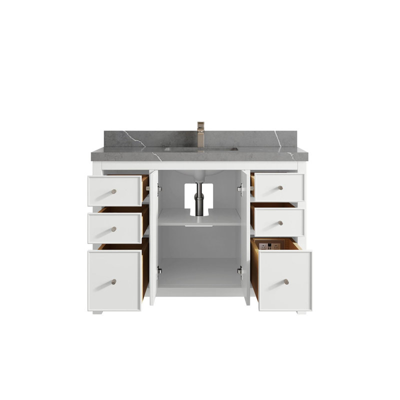 Meuble-lavabo simple 48 po avec plateau en quartz Bronya