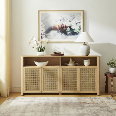 Buffet de 63 po en buffet avec rangement, crédence de bar à vin rétro, grande console média pour le salon / le vestibule / la cuisine