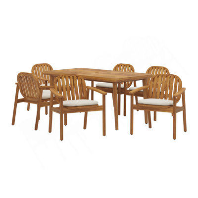 Meja Outdoor Patio 7PCS Dining Set (6PCS Acacia Wood Dining Chair And 1PC Acacia Wood Dining Table)