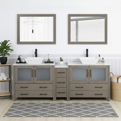 84" Double Bathroom Vanity with Engineered Marble Top with Mirror