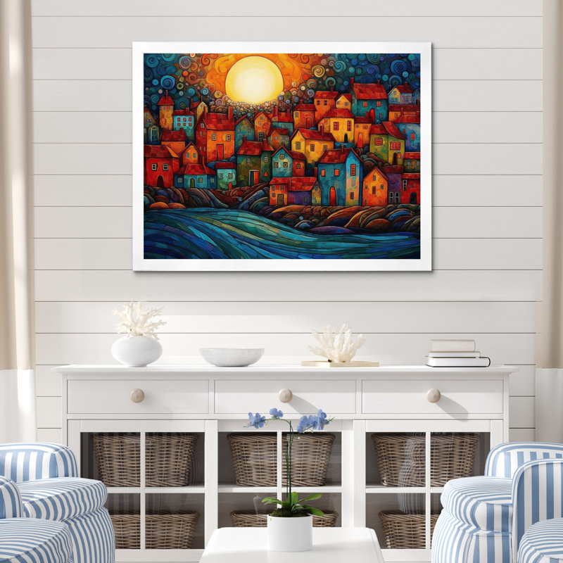 Evening's Embrace By The Coast I, Cadre photo blanc, H 16 po x l 32 po x P 1 po