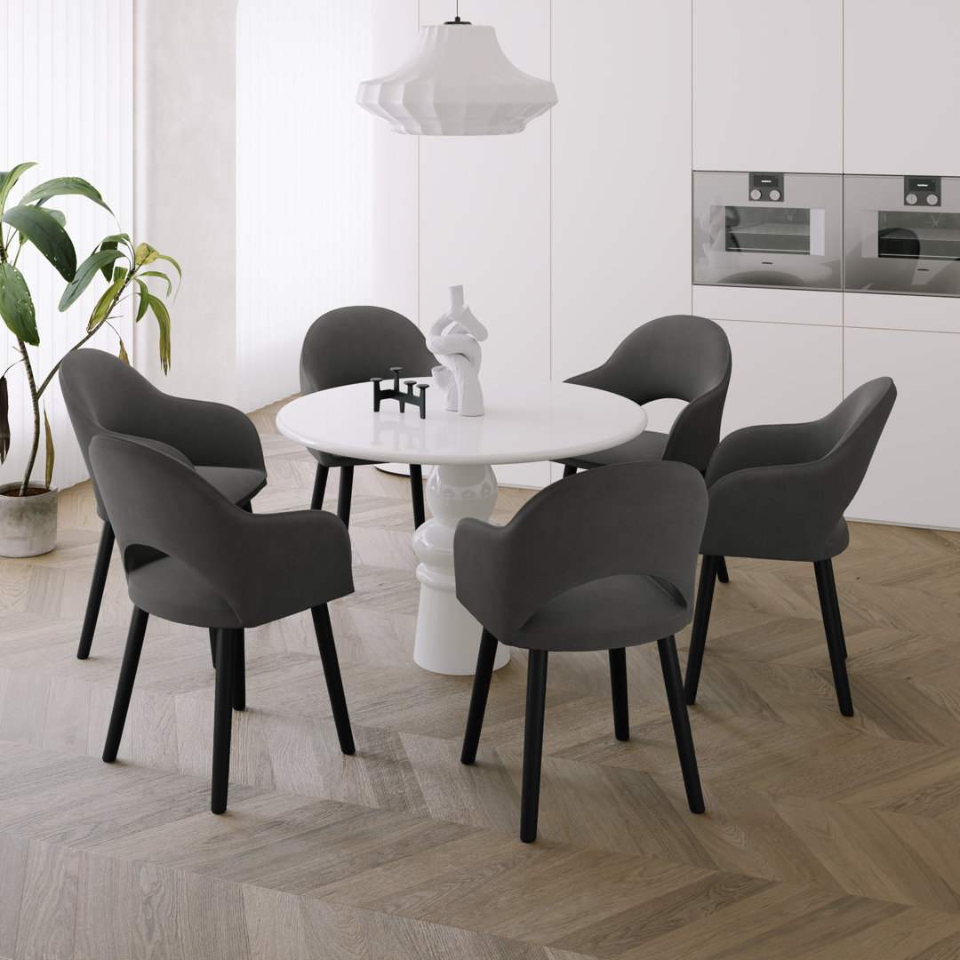 49.5cm H Modern Solid Wood Legs Upholstered Dining Chair with Arm