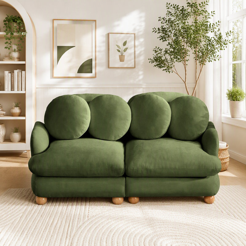Canapé d'angle modulaire avec revêtement en chenille, Chenille verte