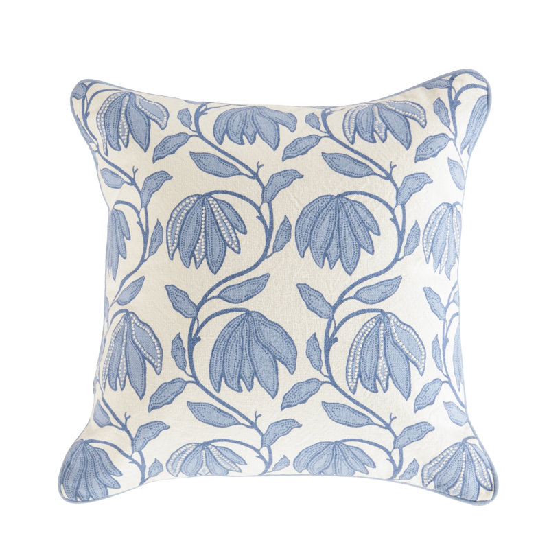 Coussin 100% coton, White/Blue, Duvet synthétique