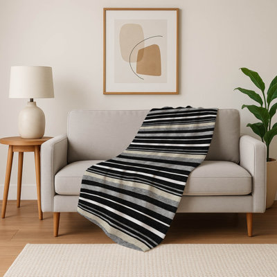 Addison Machine Washable Sherpa ASB879 Stripes Throw Blanket