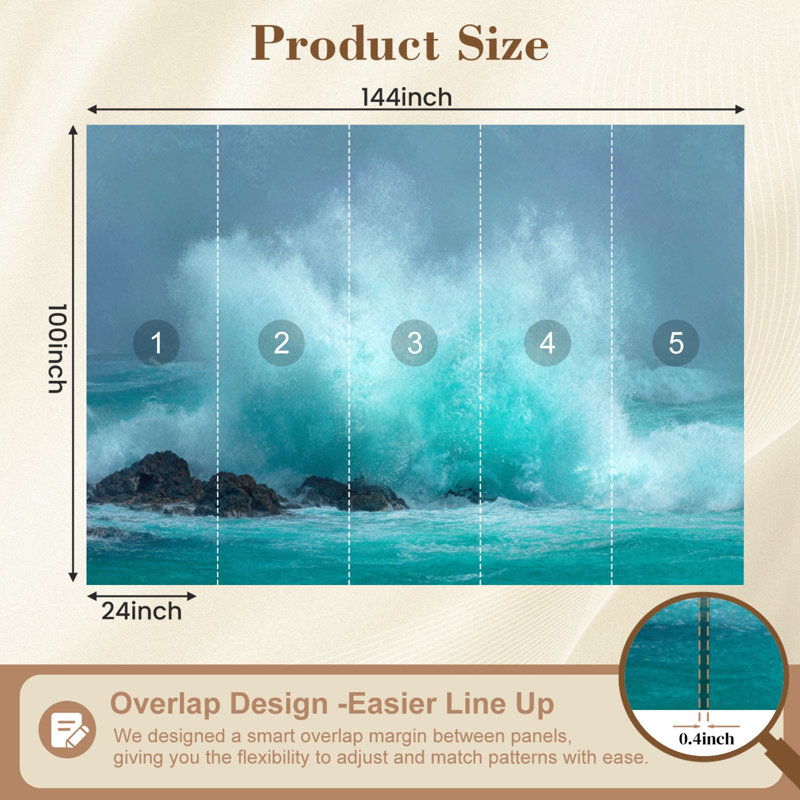 Papier peint auto-adhésif Beach Ocean Teal, L 144 po x l 100 po