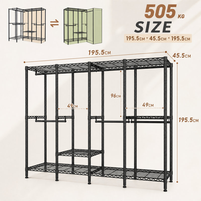 195.5 cm Adjustable Clothes Rack, Black