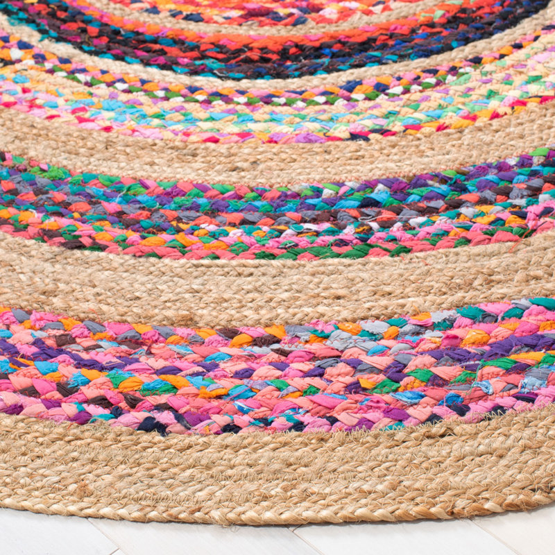 Holtby Natural Fiber Flat Weave Chindi And Jute Geometric Rug, Round 5'