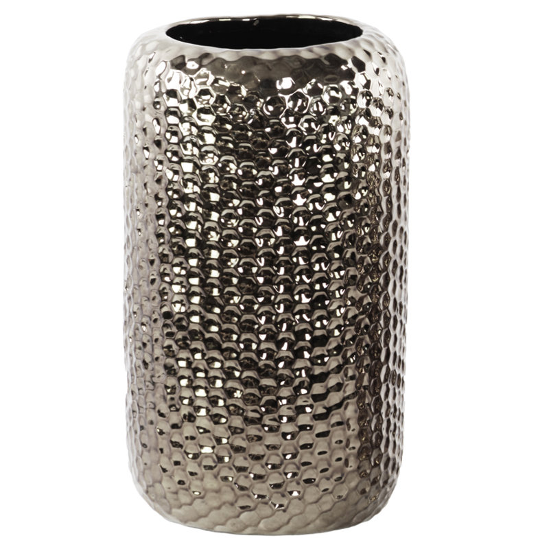 Emmylou Ceramic Table Vase, Silver, 10.75" H x 6" W x 6" D