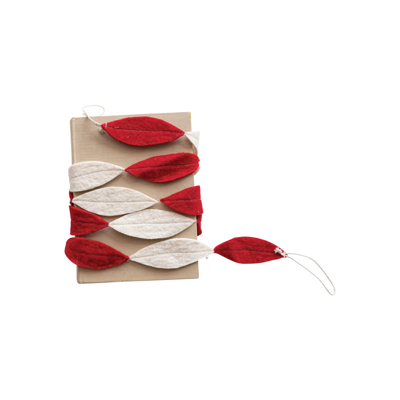 Handmade Red and Cream Wool Felt Leaf Garland